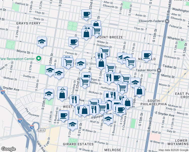 map of restaurants, bars, coffee shops, grocery stores, and more near in Philadelphia