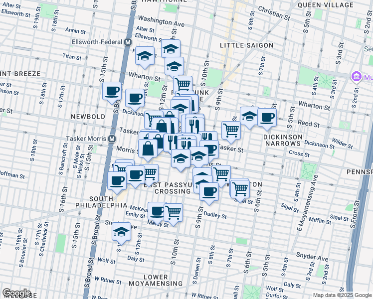 map of restaurants, bars, coffee shops, grocery stores, and more near 1004 Fernon Street in Philadelphia
