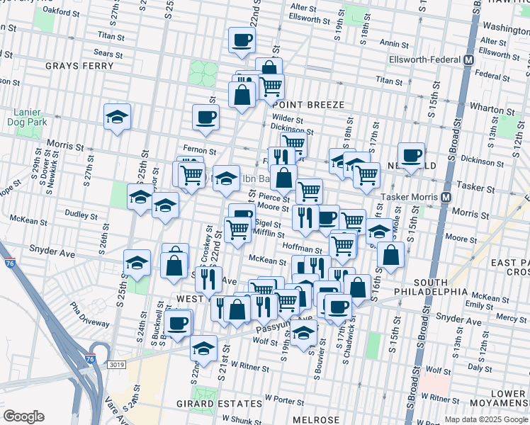 map of restaurants, bars, coffee shops, grocery stores, and more near in Philadelphia