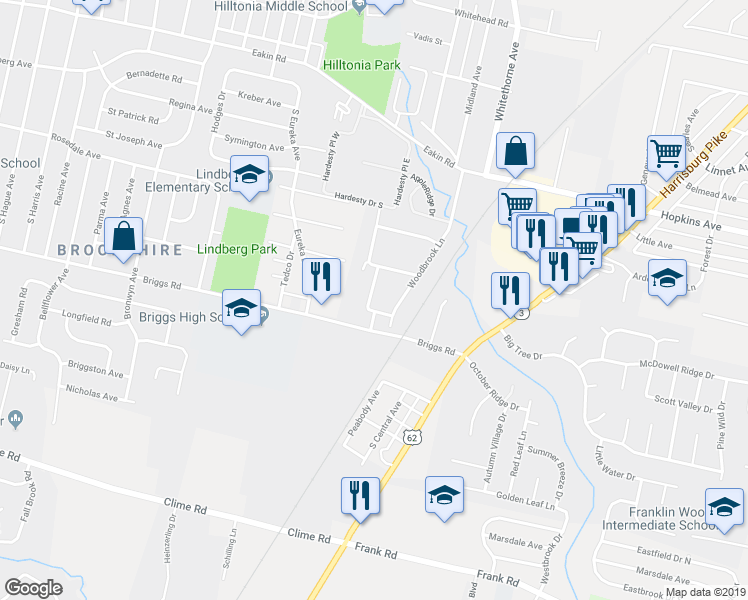 map of restaurants, bars, coffee shops, grocery stores, and more near 1308 Woodbrook Lane in Columbus