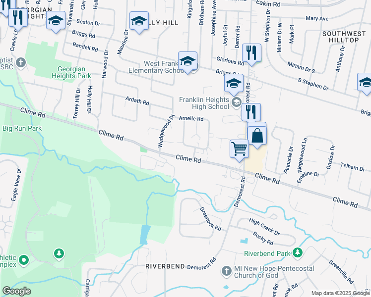 map of restaurants, bars, coffee shops, grocery stores, and more near 3714 Clime Road in Columbus