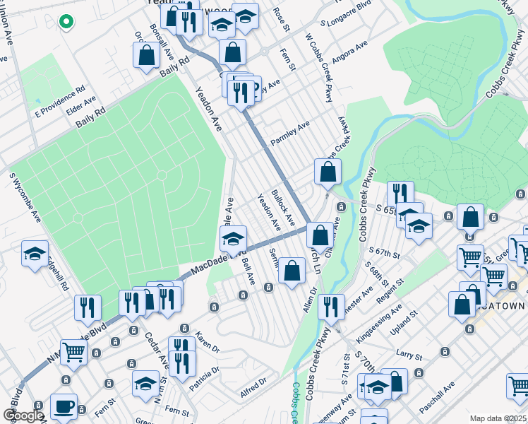 map of restaurants, bars, coffee shops, grocery stores, and more near 920 Yeadon Avenue in Yeadon
