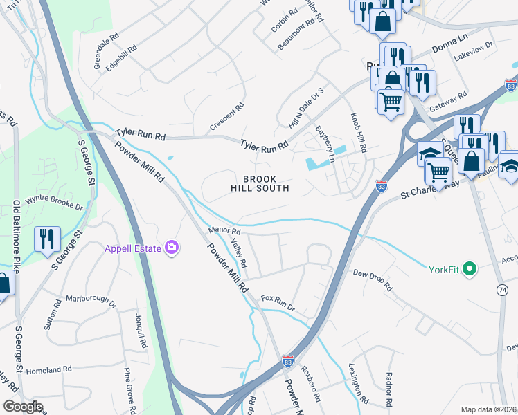 map of restaurants, bars, coffee shops, grocery stores, and more near 19 Maple Road in York