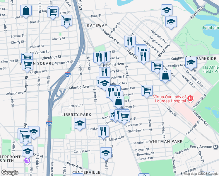 map of restaurants, bars, coffee shops, grocery stores, and more near 1000 Atlantic Avenue in Camden
