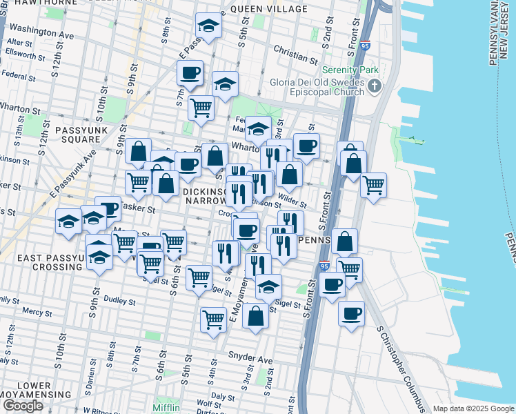map of restaurants, bars, coffee shops, grocery stores, and more near in Philadelphia