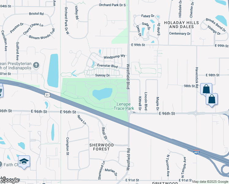 map of restaurants, bars, coffee shops, grocery stores, and more near 1671 Old Mission Cove in Indianapolis