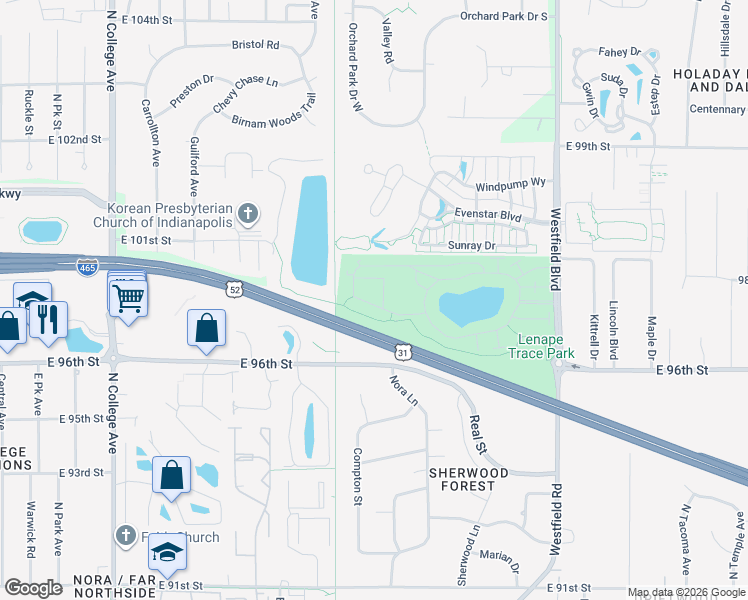 map of restaurants, bars, coffee shops, grocery stores, and more near 1079 Falcon Ridge in Indianapolis