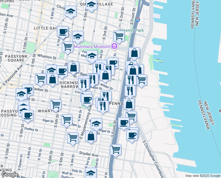map of restaurants, bars, coffee shops, grocery stores, and more near 1441-43 South 2nd Street in Philadelphia