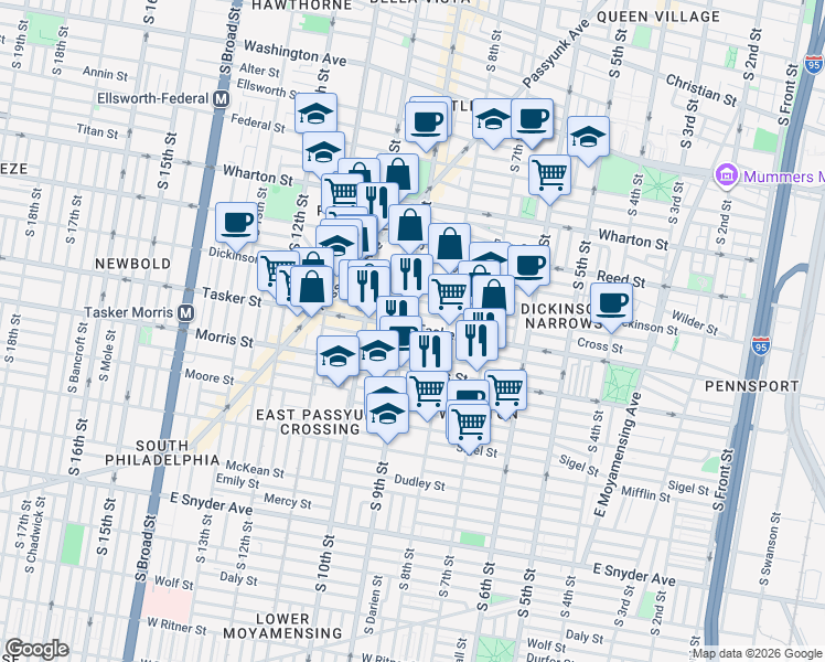 map of restaurants, bars, coffee shops, grocery stores, and more near 824 Greenwich Street in Philadelphia