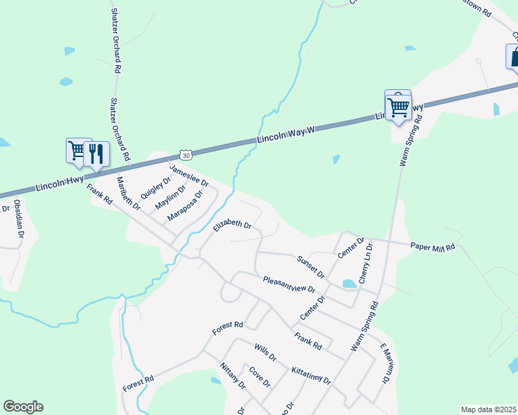 map of restaurants, bars, coffee shops, grocery stores, and more near 212 Theodore Drive in Chambersburg
