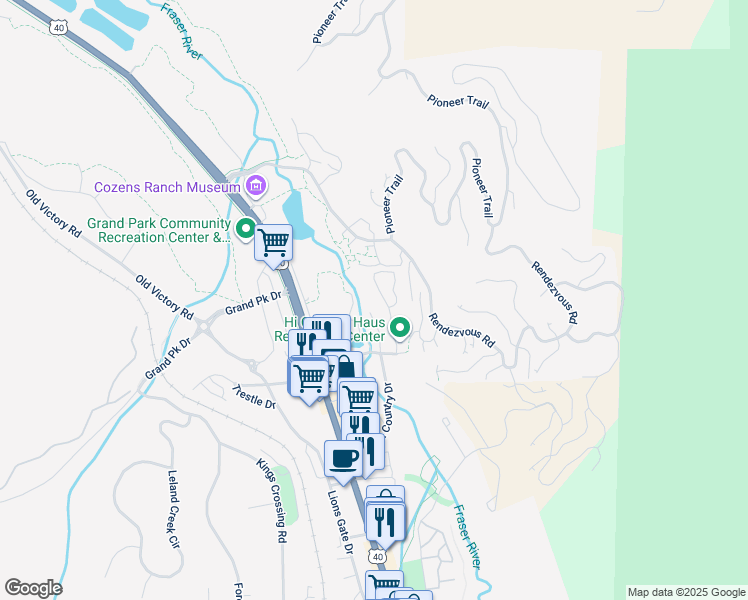 map of restaurants, bars, coffee shops, grocery stores, and more near 507 High Country Drive in Winter Park