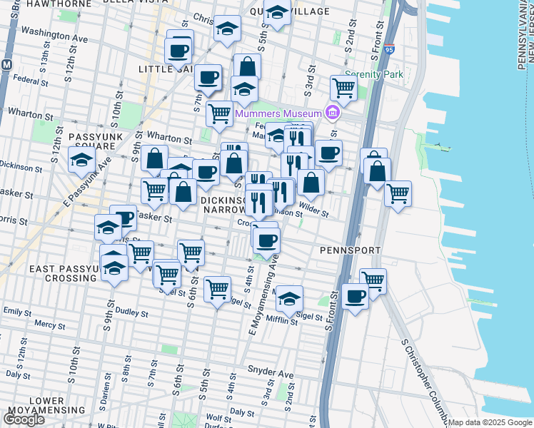 map of restaurants, bars, coffee shops, grocery stores, and more near 1429 South 4th Street in Philadelphia