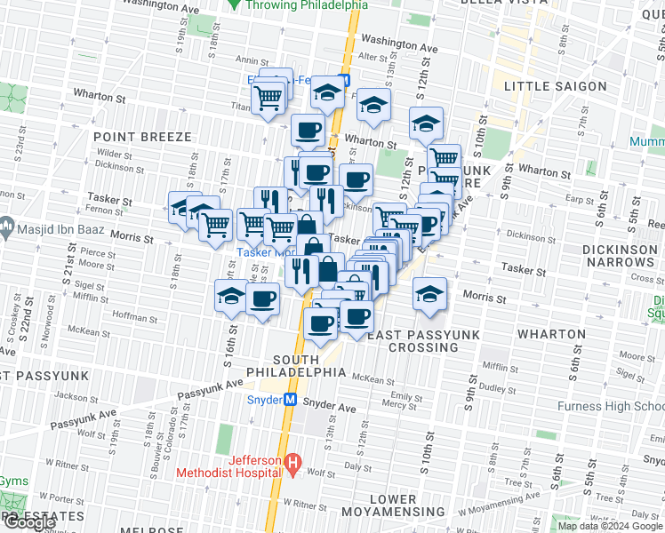 map of restaurants, bars, coffee shops, grocery stores, and more near in Philadelphia