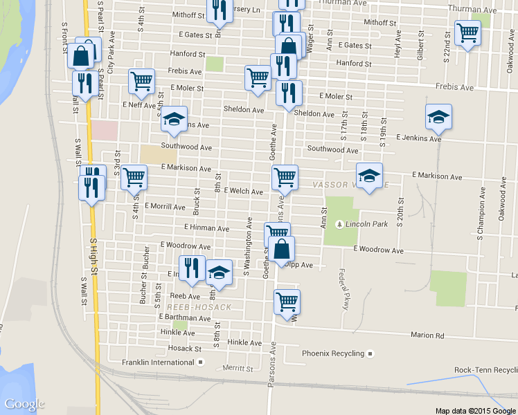 map of restaurants, bars, coffee shops, grocery stores, and more near 359 East Welch Avenue in Columbus