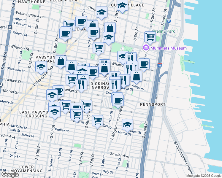 map of restaurants, bars, coffee shops, grocery stores, and more near 417 Greenwich Street in Philadelphia