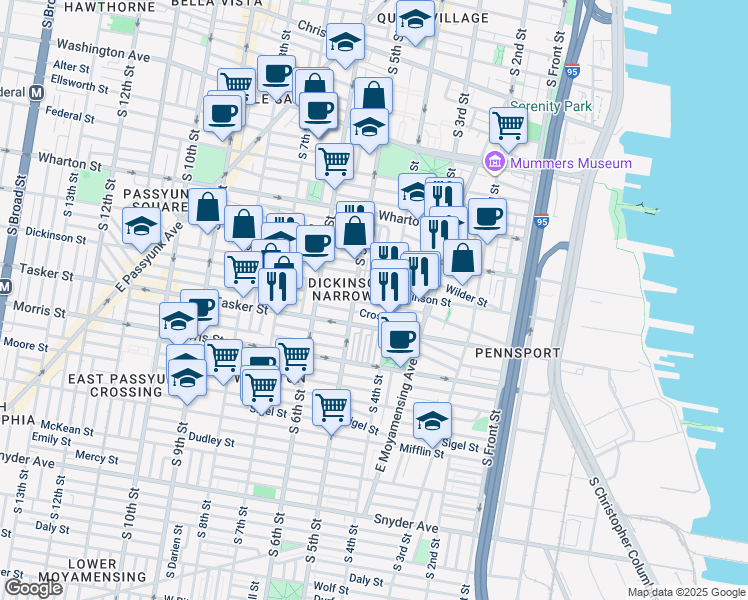 map of restaurants, bars, coffee shops, grocery stores, and more near 423 Greenwich Street in Philadelphia