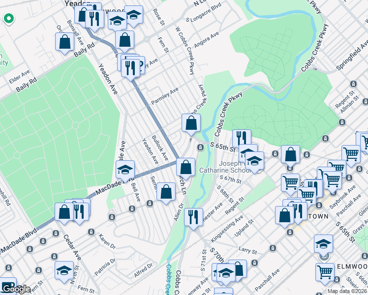 map of restaurants, bars, coffee shops, grocery stores, and more near 820 Rader Avenue in Yeadon