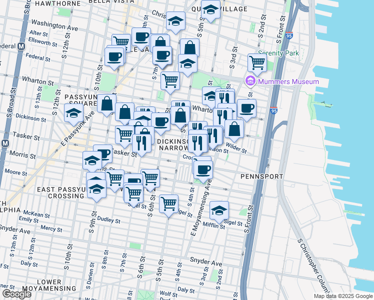 map of restaurants, bars, coffee shops, grocery stores, and more near 433 Greenwich Street in Philadelphia