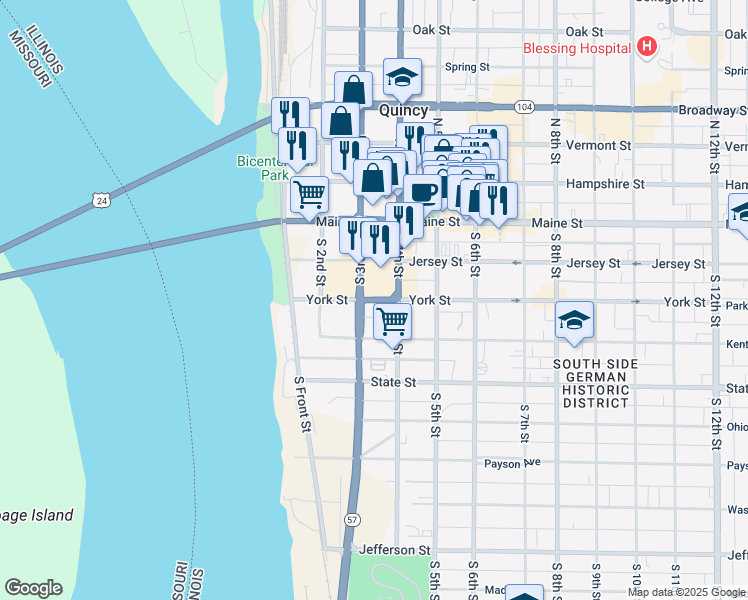 map of restaurants, bars, coffee shops, grocery stores, and more near 55 Gardner Expressway in Quincy