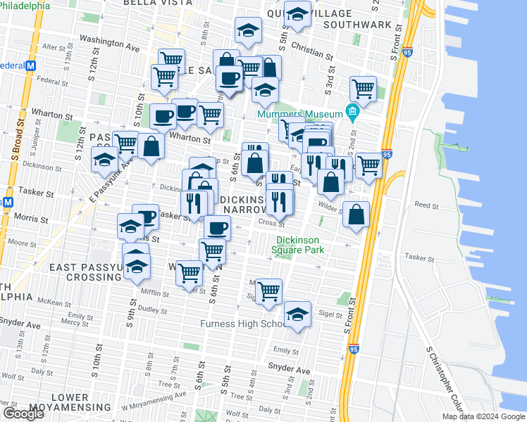 map of restaurants, bars, coffee shops, grocery stores, and more near 433 Greenwich Street in Philadelphia