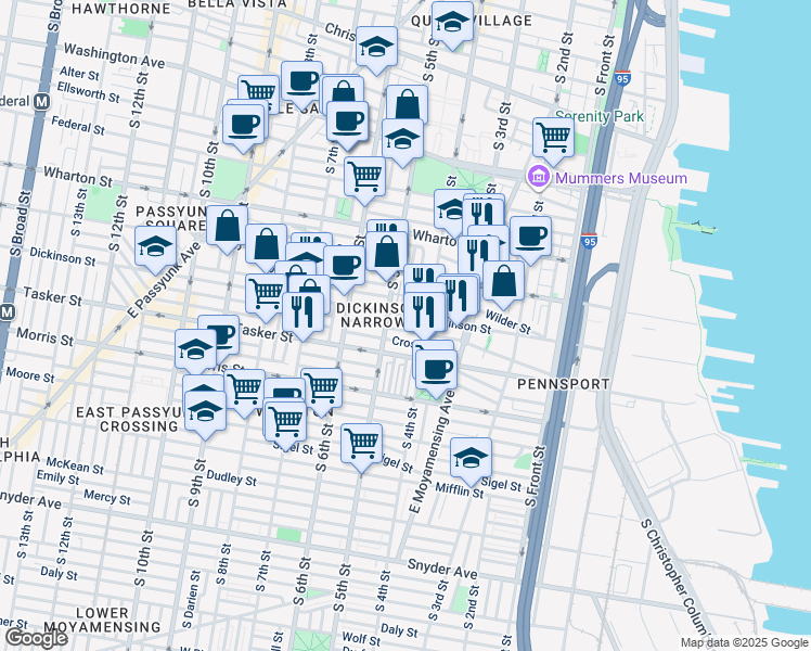 map of restaurants, bars, coffee shops, grocery stores, and more near 427 Greenwich Street in Philadelphia