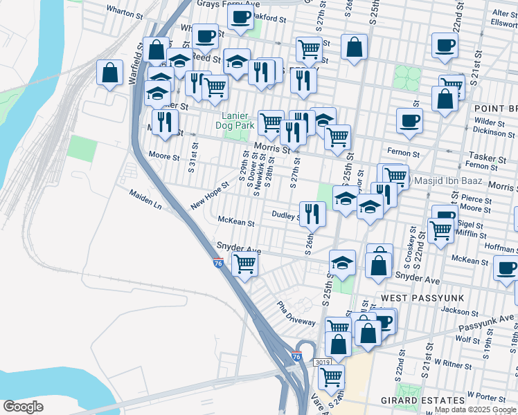 map of restaurants, bars, coffee shops, grocery stores, and more near 1914 South 28th Street in Philadelphia