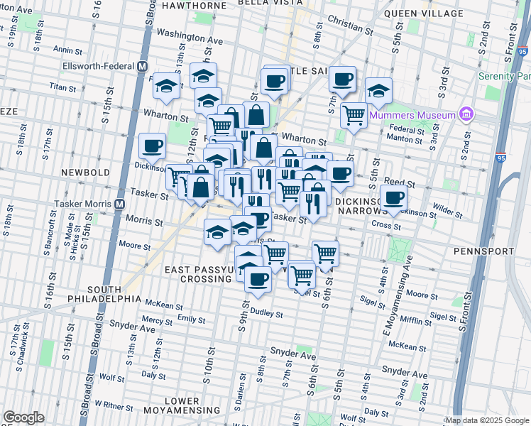 map of restaurants, bars, coffee shops, grocery stores, and more near 824 Greenwich Street in Philadelphia