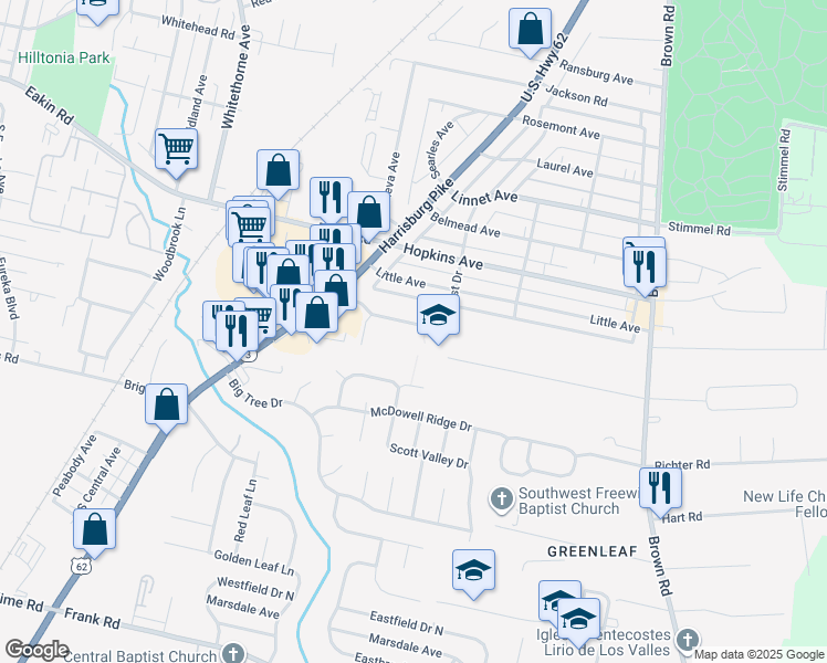 map of restaurants, bars, coffee shops, grocery stores, and more near 1952 Arden Forest Lane in Columbus