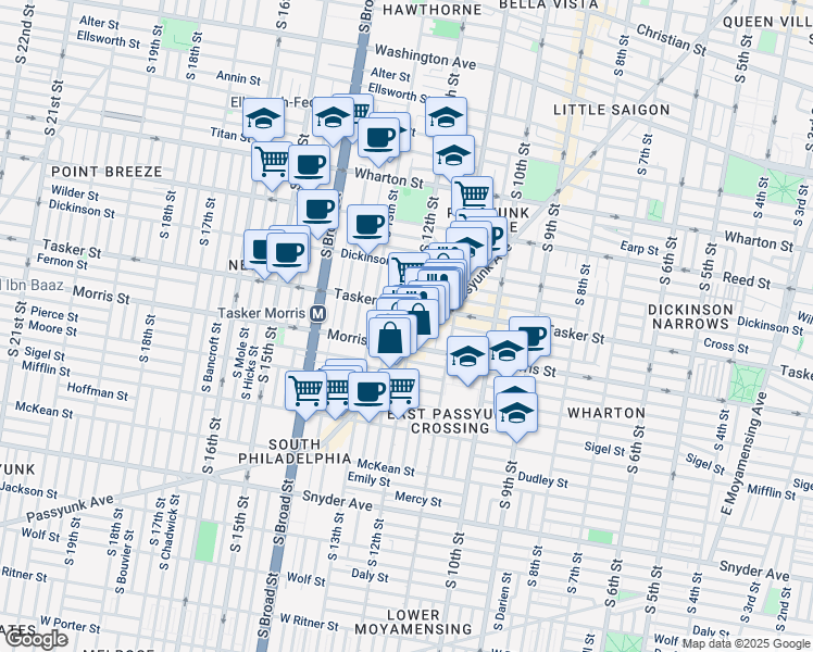 map of restaurants, bars, coffee shops, grocery stores, and more near 1624 South 12th Street in Philadelphia
