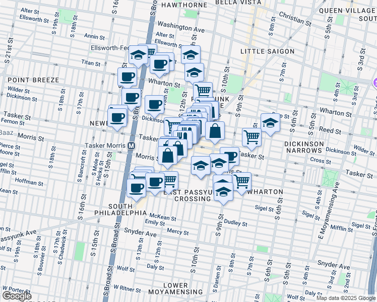 map of restaurants, bars, coffee shops, grocery stores, and more near 1548 East Passyunk Avenue in Philadelphia