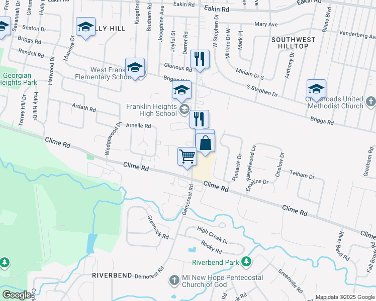 map of restaurants, bars, coffee shops, grocery stores, and more near 1159 Demorest Road in Columbus