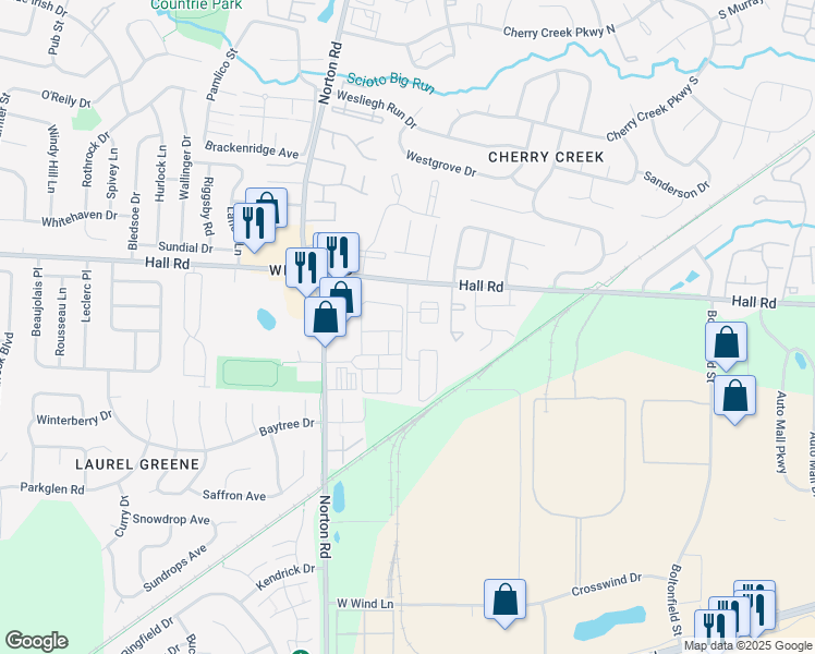 map of restaurants, bars, coffee shops, grocery stores, and more near 1112 Ashberry Village Drive in Columbus