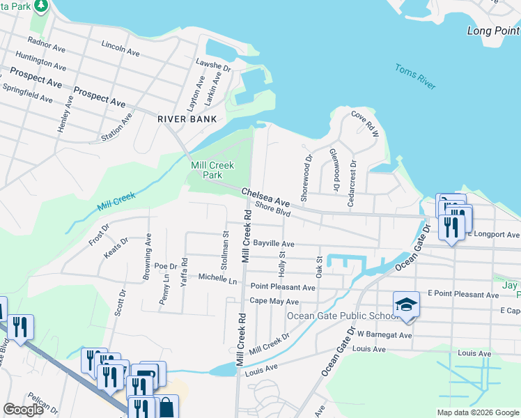 map of restaurants, bars, coffee shops, grocery stores, and more near 206 Chelsea Avenue in Berkeley Township