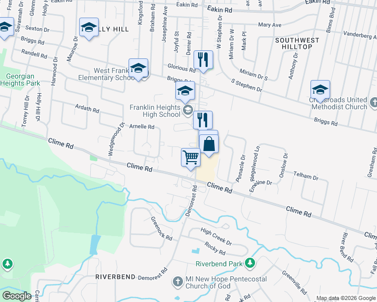 map of restaurants, bars, coffee shops, grocery stores, and more near 1159 Demorest Road in Columbus