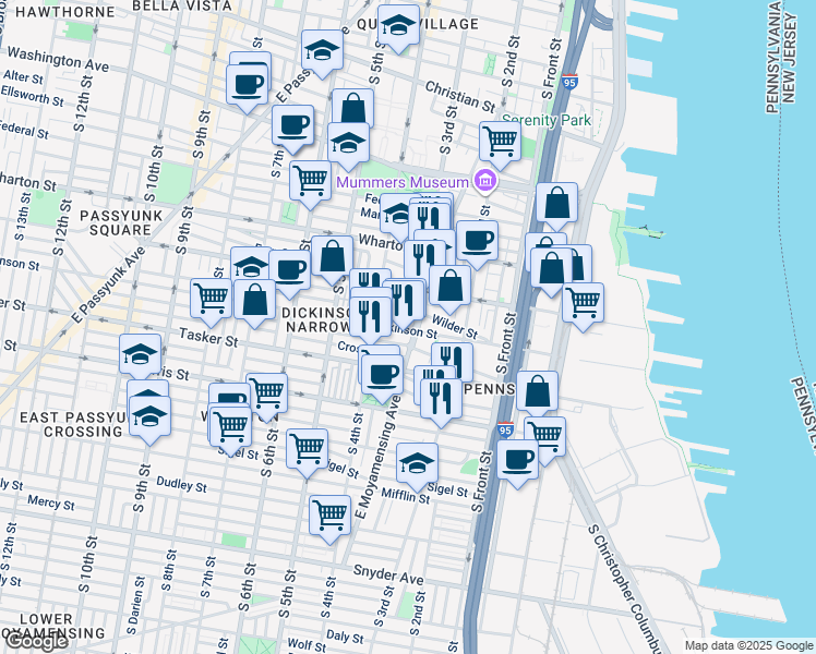 map of restaurants, bars, coffee shops, grocery stores, and more near in Philadelphia