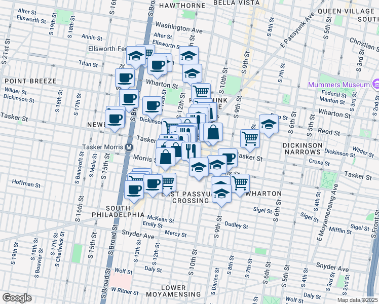 map of restaurants, bars, coffee shops, grocery stores, and more near 1548 East Passyunk Avenue in Philadelphia