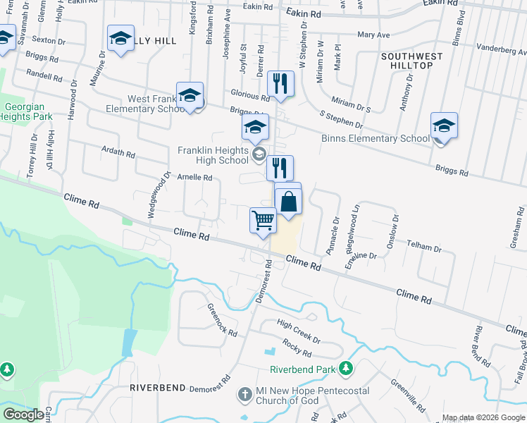 map of restaurants, bars, coffee shops, grocery stores, and more near 1159 Demorest Road in Columbus