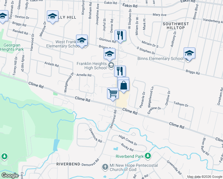map of restaurants, bars, coffee shops, grocery stores, and more near 1159 Demorest Road in Columbus