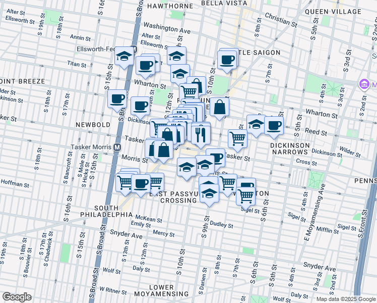 map of restaurants, bars, coffee shops, grocery stores, and more near 1024 Tasker Street in Philadelphia