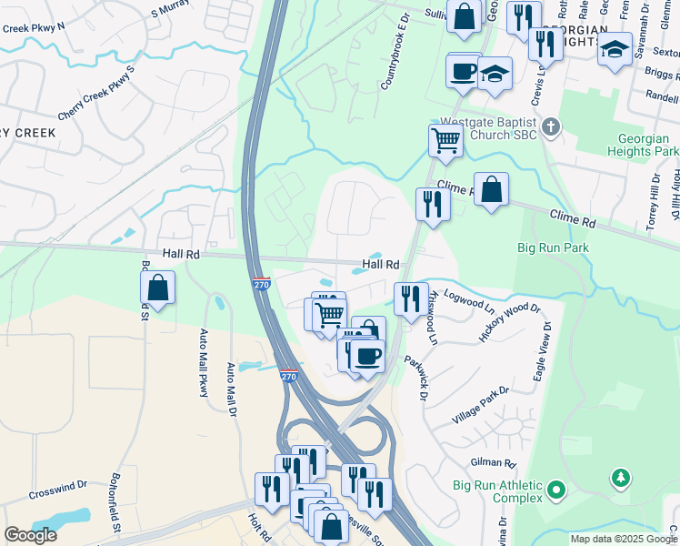 map of restaurants, bars, coffee shops, grocery stores, and more near 4551 Durrow Drive in Columbus