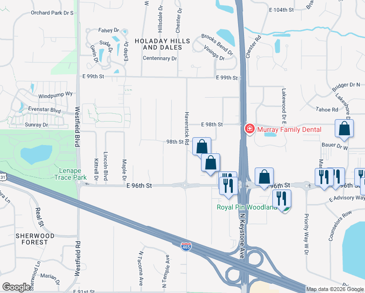 map of restaurants, bars, coffee shops, grocery stores, and more near 462 Pleasant Way West in Indianapolis