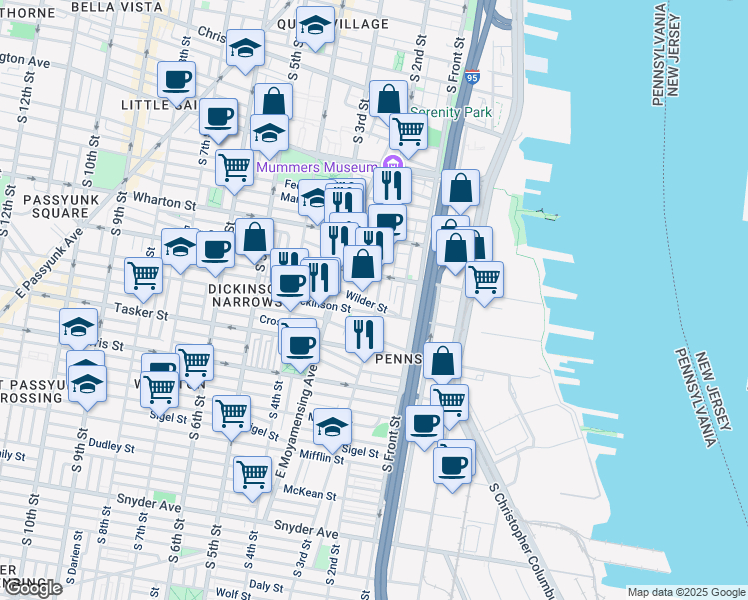 map of restaurants, bars, coffee shops, grocery stores, and more near 1432 South 2nd Street in Philadelphia