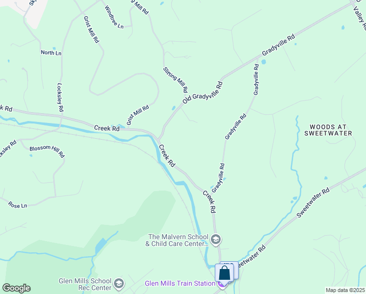 map of restaurants, bars, coffee shops, grocery stores, and more near 67 Creek Road in Glen Mills