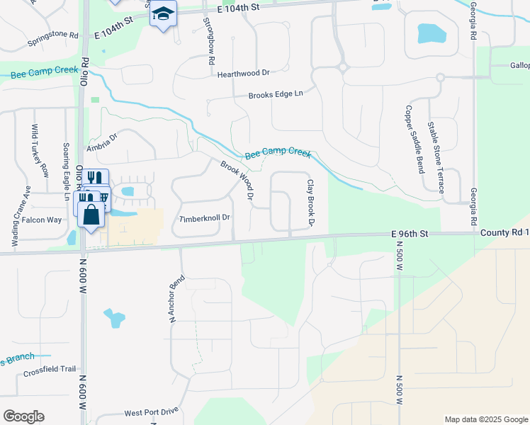 map of restaurants, bars, coffee shops, grocery stores, and more near 9708 Brook Meadow Drive in McCordsville