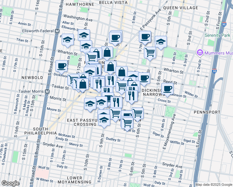 map of restaurants, bars, coffee shops, grocery stores, and more near 816 Cross Street in Philadelphia