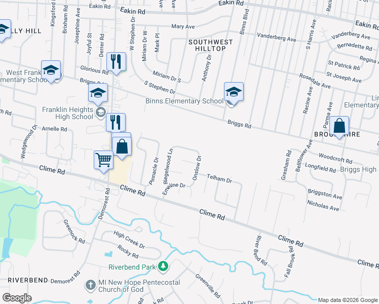 map of restaurants, bars, coffee shops, grocery stores, and more near 1174 Onslow Drive in Columbus