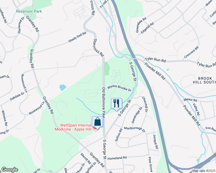 map of restaurants, bars, coffee shops, grocery stores, and more near 2002 Wyntre Brooke Drive in York