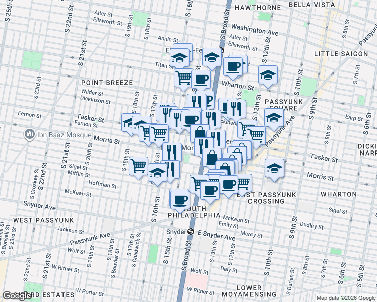 map of restaurants, bars, coffee shops, grocery stores, and more near in Philadelphia