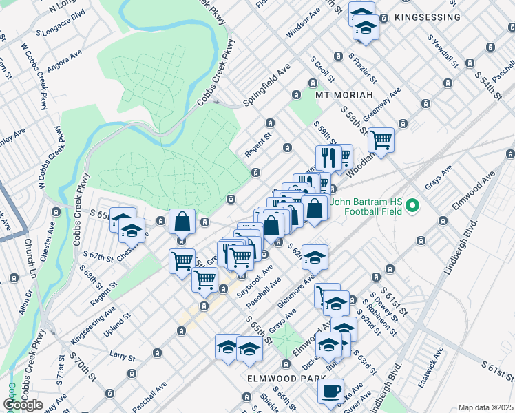 map of restaurants, bars, coffee shops, grocery stores, and more near 6140 Reinhard Street in Philadelphia