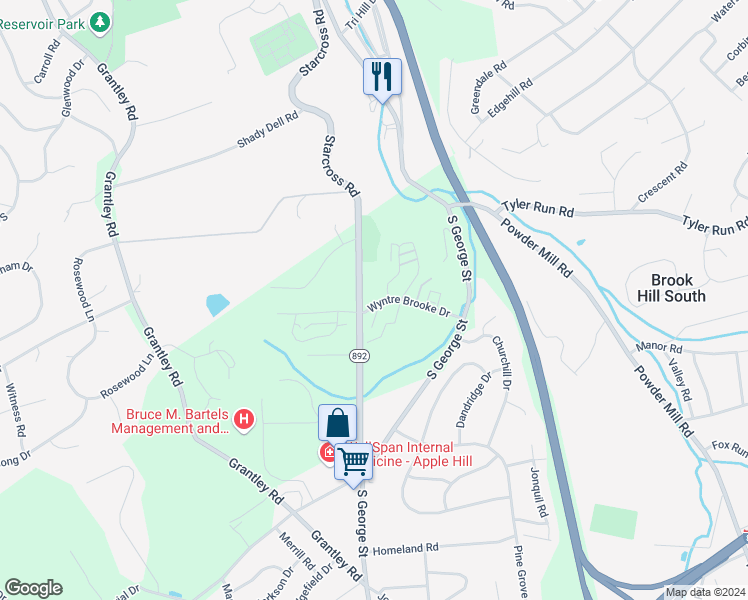 map of restaurants, bars, coffee shops, grocery stores, and more near 2002 Wyntre Brooke Drive in York
